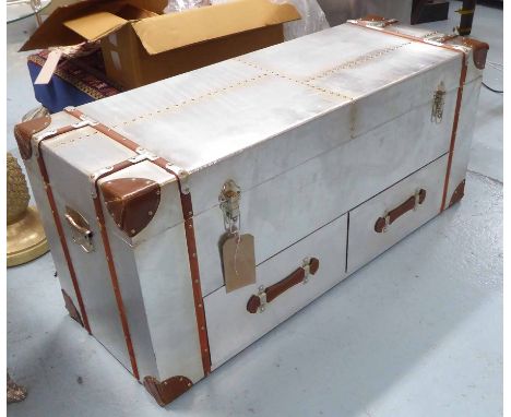 TRUNK, aviation style lift up lid and two drawers below, 110cm x 40cm x 50cm H.