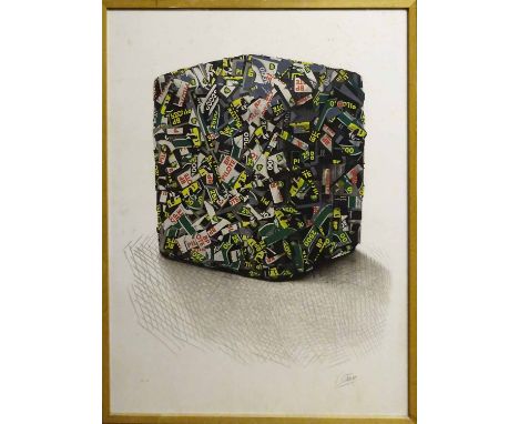 CESAR (Cesar Baldaccini) 'Compression Bp Pilote', lithograph in colours, A.P. and signed in pencil, 77cm x 60cm, framed and g