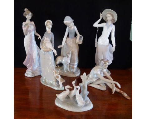 A collection of four Lladro and two Nao figurines, to include examples numbered 6366 & 5682.