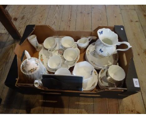 A quantity of Aynsley Cottage Garden tableware, to include: coffee pot, cups and saucers, jug, photo frame and other items.