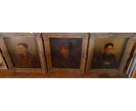 Early 19th century English school, family portrait of a father in military uniform with two others, each of young men (60cm x