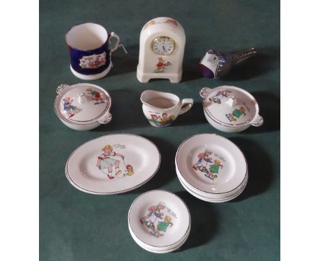 A Royal Doulton Bunnykins limited edition ceramic clock, together with a Royal Copenhagen bird whistle numbered 2992, a small