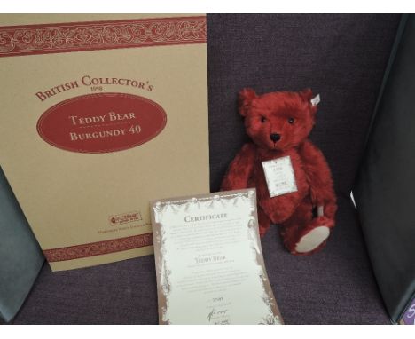 A Limited Edition Steiff Bear Teddy Bear Burgundy 40 659973 2909/3000 white tag certificate and box