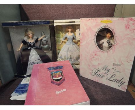 Four modern Barbie Dolls, Mattel 24154 Millennium Princess, 15497 Eliza Doolittle, 12791 Medieval Lady and 53872 Petter Rabbi