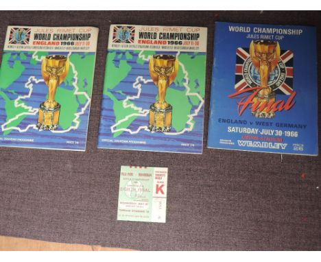 Two 1966 Jules Rimet Cup Official Souvenir Programmes both part written up along with a Ticket for Villa Park Wednesday July 