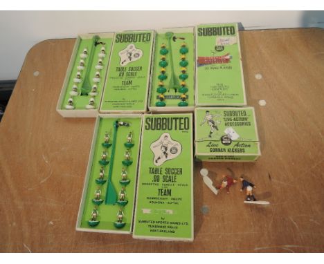 Three Subbuteo 00 scale C100 and similar sets, two sets missing goalkeepers, other set complete along with a Corner Kickers C