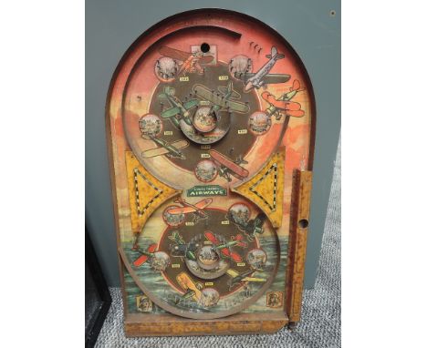 A Lindstrom's Airways Bagatelle Game, by Lindstrom Tool &amp; Toy Co., Bridgeport, Conn, 1934, with label on reverse