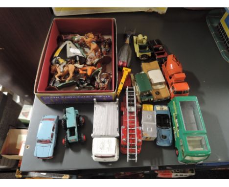 A small collection of playworn diecasts including Corgi, Dinky and Matchbox along with Swopett, Herald and similar plastic We