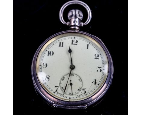 An early 20th century silver cased open-face top-wind pocket watch, white enamel dial with Arabic numerals and subsidiary sec