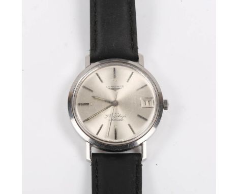 LONGINES - a Vintage stainless steel Flagship automatic wristwatch, ref. 3118-11, circa 1970s, silvered dial with baton hour 