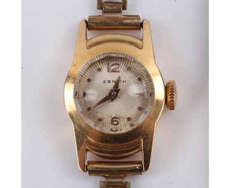 ZENTIH - a lady's Vintage French gold mechanical bracelet watch, engine turned sunburst dial with gilt halfly Arabic numerals