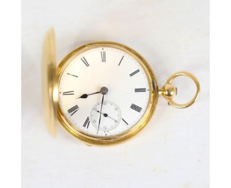 A 19th century 18ct gold full hunter keywind pocket watch, by De la Cour of Chatham, white enamel dial with black Roman numer