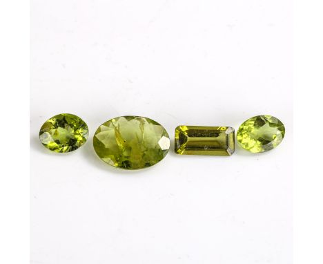 4 unmounted peridots, including 5.07ct oval mixed-cut, 2.17ct emerald step-cut, all with certificates (4)Lot sold as seen unl