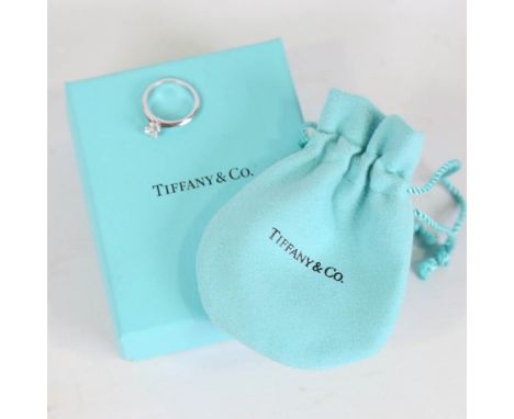 TIFFANY & CO - a modern platinum 0.48ct solitaire diamond ring, plain 6-claw setting with a modern round brilliant cut diamon