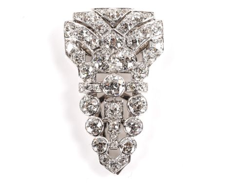 An Art Deco diamond scarf clip brooch, set with old cut diamonds and rose cut diamond accents, total diamond content approx 6