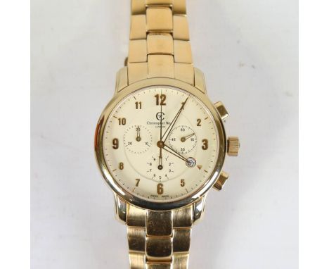 CHRISTOPHER WARD - a gold plated stainless steel C3 Malvern quartz chronograph bracelet watch, ref. C3GWG, champagne dial wit