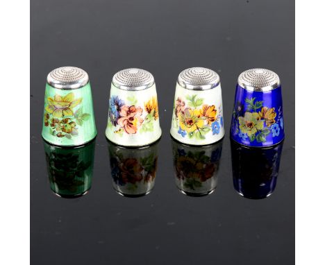 4 silver and enamel thimbles, all boxed (4)No damage or repair, no enamel loss, settings lightly abraded, hallmarks clear 