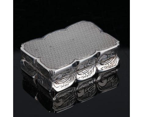 An Elizabeth II silver pillbox, in Victorian style modelled as a vinaigrette case, rectangular cushion form with engine turne