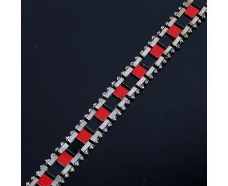 JAKOB BENGEL - an Art Deco red and black enamel Mauerwerk (Brickwork) costume necklace, unmarked settings, necklace length 38