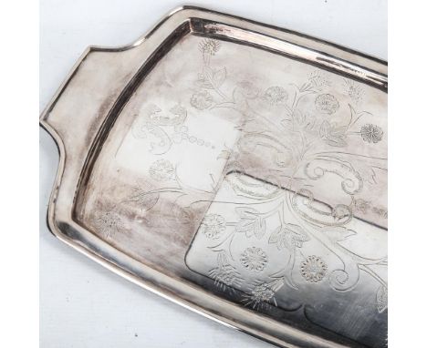 An Elizabeth II silver tea tray, rectangular form with engraved floral decoration, maker's marks CMB, hallmarks Birmingham 19