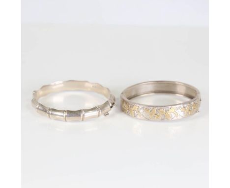 2 x Elizabeth II silver hinged bangles, both Victorian style including bamboo example, by Joseph Smith & Sons and R J Crafts,