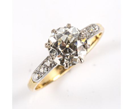 An early/mid 20th century 18ct gold 2.3ct solitaire diamond ring, claw set with old European cut diamond and old cut diamond 