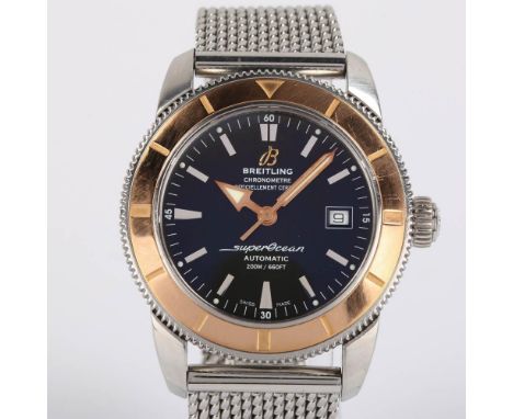 BREITLING - an 18ct rose gold and stainless steel SuperOcean Heritage chronometer automatic bracelet watch, ref. U17321, blac