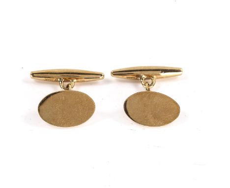 A pair of late 20th century 9ct gold oval panel cufflinks, maker's marks PJ, hallmarks Birmingham 1999, oval panel length 18.