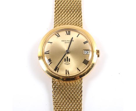 PATEK PHILIPPE - a Vintage 18ct gold Calatrava IOS automatic bracelet watch, ref. 3565/1, circa 1960s, champagne dial with Ro