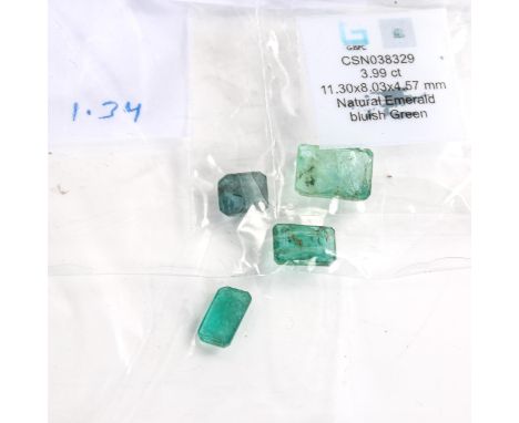 4 unmounted step-cut emeralds, including 1.34ct rectangular step-cut, and 1.67ct rectangular step-cut, all with certificates 