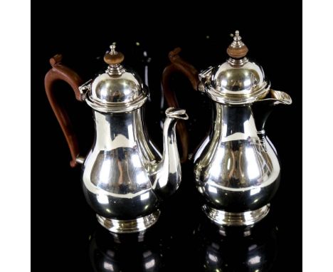 A George V silver hot water jug, and a matching Edward VIII silver coffee pot, baluster form with turned mounts, by Adie Brot