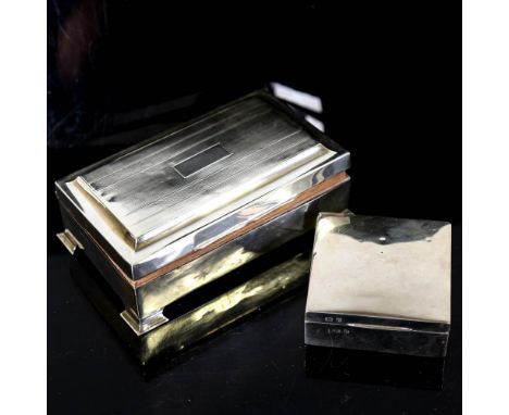 2 silver cigarette boxes, square and rectangular forms, indistinct hallmarks, (2)Rectangular box has light dents all over and