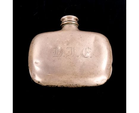 A small Victorian silver curved hip flask, rounded rectangular form with screw cap, by James Dixon & Sons Ltd, hallmarks Shef