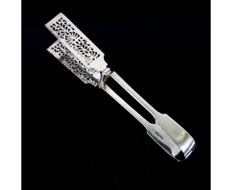 A pair of William IV silver Fiddle pattern asparagus tongs, by Mary Chawner, hallmarks London 1836, length 26cm, 6.3ozNo dama