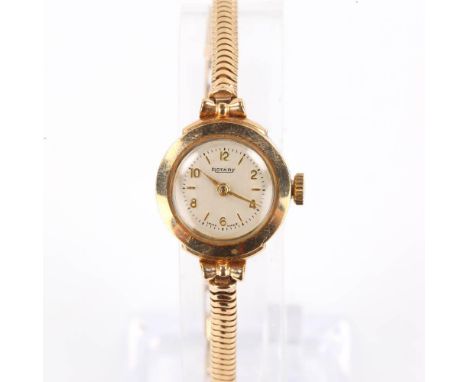 ROTARY - a lady's Vintage 9ct gold mechanical bracelet watch, silvered dial with gilt eighthly Arabic numerals and 9ct snake 