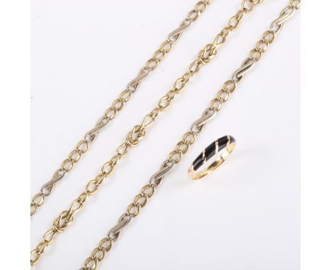 3 x 9ct gold chain bracelets, 17.9g total (all A/F), and a 14ct gold black enamel dress ring, size O, 1.6g (4)All chains are 