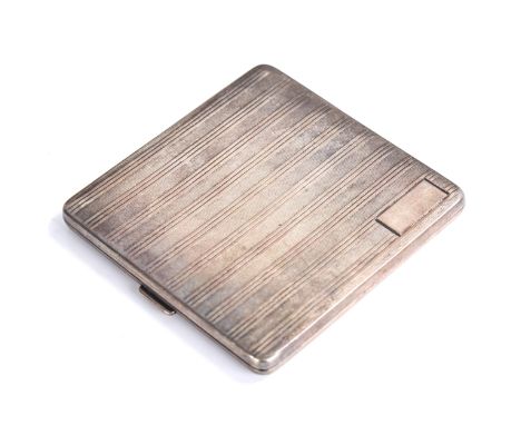 An Art Deco George V square silver cigarette case, allover engine turned decoration with gilt interior, by Adie Brothers Limi