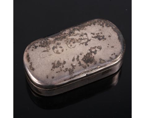 A Victorian silver snuff box, plain curved rectangular form with gilt interior, by George Unite, hallmarks Birmingham 1877, 5