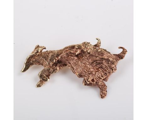 A modern two-tone 9ct gold figural Afghan Hound dog brooch, modelled running with textured settings, maker's marks AA, hallma