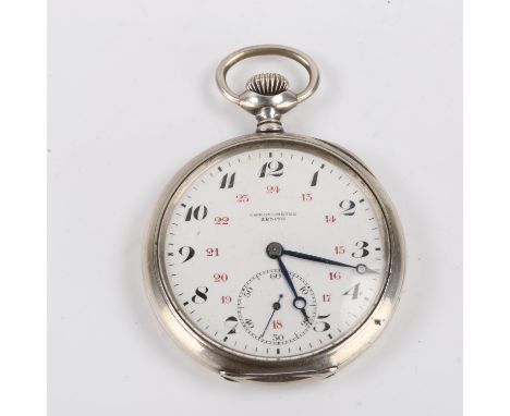 ZENITH - a Continental silver open-face topwind chronometre pocket watch, white enamel dial with Breguet Arabic numerals, sub