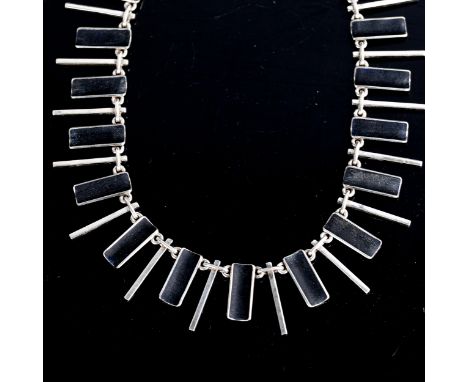 TAGE HANSENS GULDSMEDIE - a good quality Vintage Danish stylised sterling silver and black enamel fringe necklace, necklace l