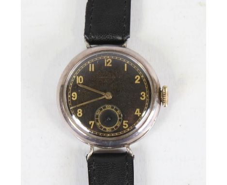 LONGINES - a rare early/mid-20th century stainless steel Trinity Pilot's mechanical wristwatch, retailed by Rud Niklaus Berne