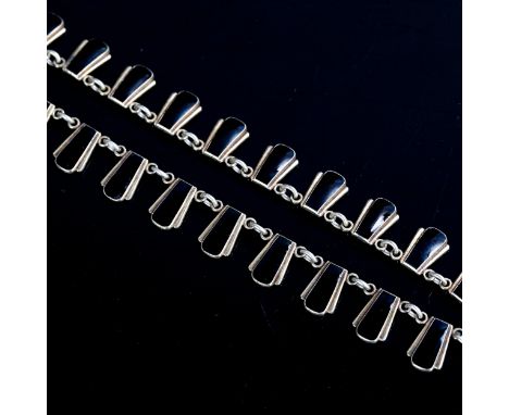 VOLMER BAHNER - a Vintage Danish vermeil sterling silver and black enamel fringe necklace, necklace length 18cm, 31.7gA numbe