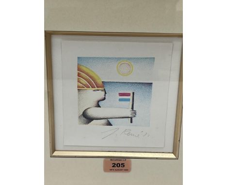 JONG REME. 20TH CENTURY Abstract . Signed and dated '83. Lithograph 5¾' x 5½'