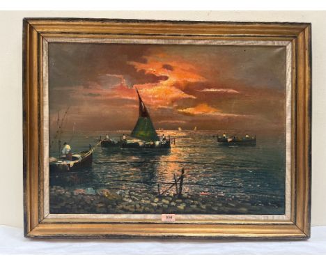 MASELLA. 20TH CENTURY SCHOOL Evening seascape with fishing boats. Signed. Oil on canvas 19½' x 27'