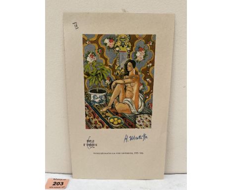 SIGNED H. MATISSE Figure. Decorative sur Fond Ornamental 1925-1926. Lithograph, inscribed verso 10½' x 6¼'. Unframed