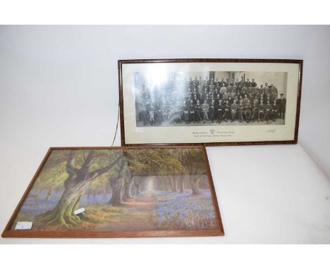 MIXED LOT: FRAMED PHOTOGRAPH OF THE CITY &amp; GUILDS ENGINEERING COLLEGE 1929, TOGETHER WITH A COLOURED PRINT 'BLUEBELL WOOD
