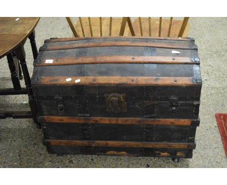 WOOD BOUND AND DOME TOPPED TRUNK, 82CM WIDE