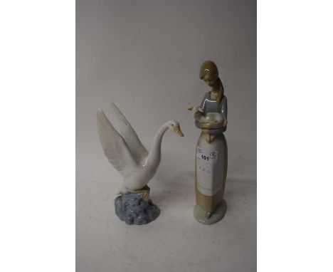 LLADRO MODEL OF A GIRL WITH A LAMB TOGETHER WITH A NAO MODEL OF A SWAN