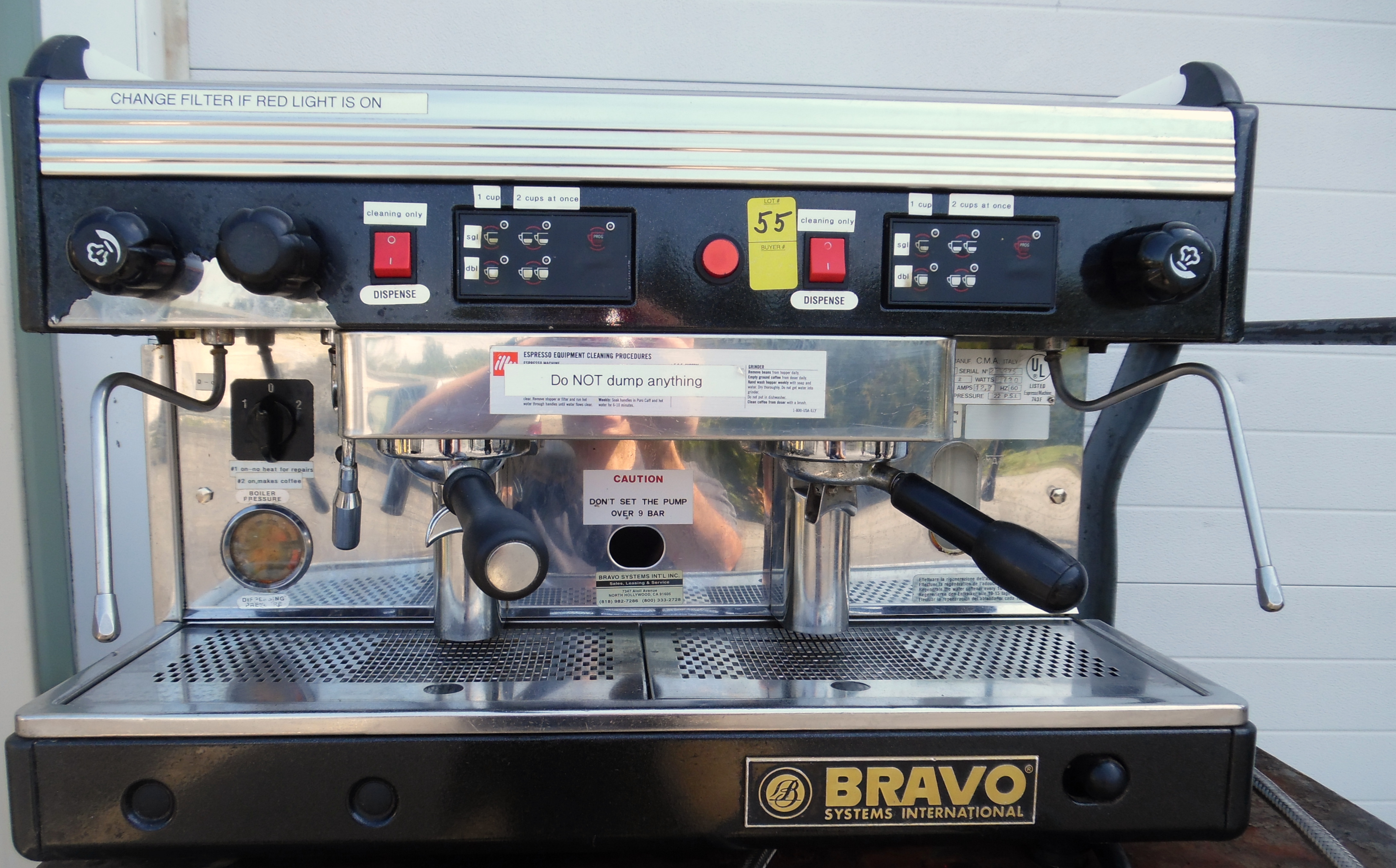 Bravo EVD2 commercial espresso machine. 21" T x 20" W x 21" D. 230V